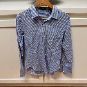 Theory Blue and White Striped Button-Down Shirt